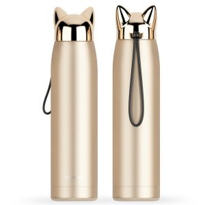 Stainless Steel Vacuum Flasks  Double Wall Thermos Bottle  320 ml Cute Cat Fox Ear Thermal Coffee Tea Milk Travel Mug